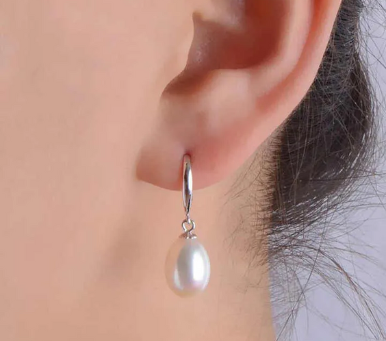 Rice Pearl with Silver Fish Silk Hook Earrings