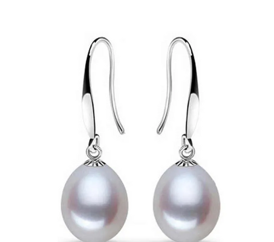 Rice Pearl with Silver Fish Silk Hook Earrings