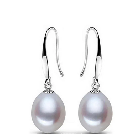 Rice Pearl with Silver Fish Silk Hook Earrings